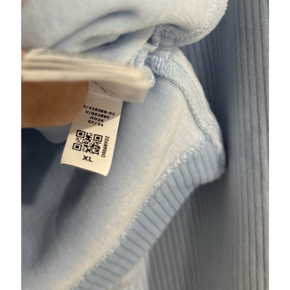 Athleta Girl XL Double Cozy Karma Ribbed Hoodie Cropped Mist Blue Heather Velour - Picture 7 of 7